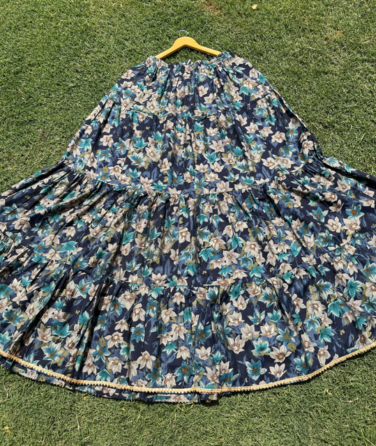 Tiered Blue Rony Muslin Skirt