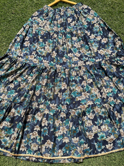 Tiered Blue Muslin Floral Skirt