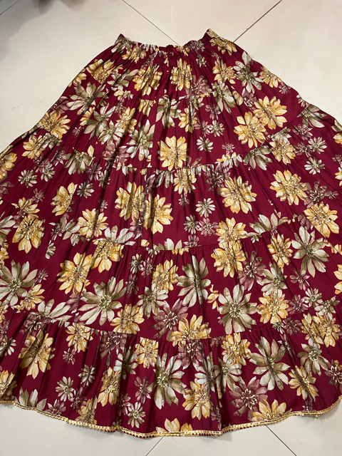 Tiered Maroon Muslin Indian Skirt