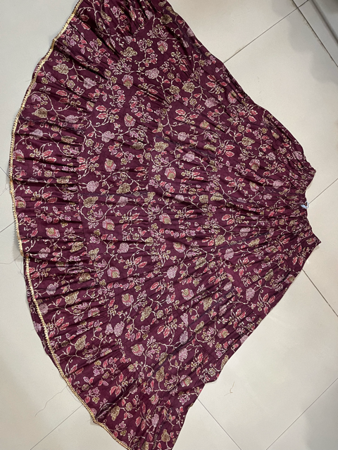 Tiered Maroon Muslin Indian Skirt