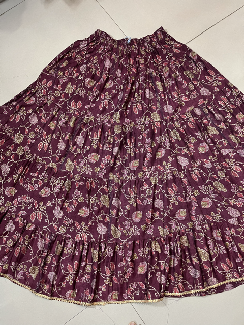 Tiered Maroon Muslin Indian Skirt