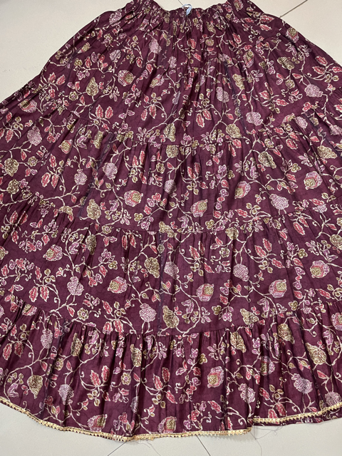 Tiered Maroon Muslin Indian Skirt