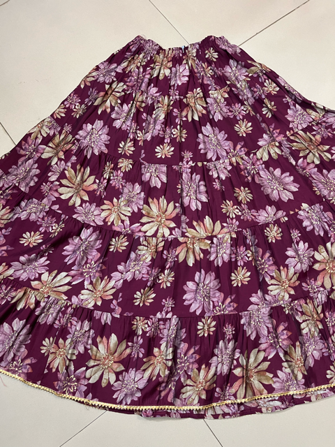Tiered Maroon Muslin Indian Skirt