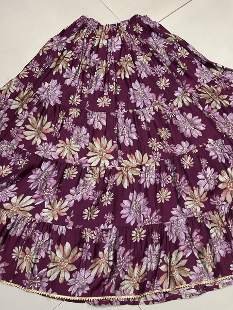 Tiered Maroon Muslin Indian Skirt