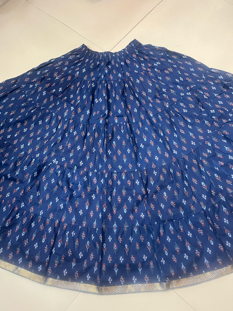Tiered Cotton Navy Blue Malaya Indian Skirt