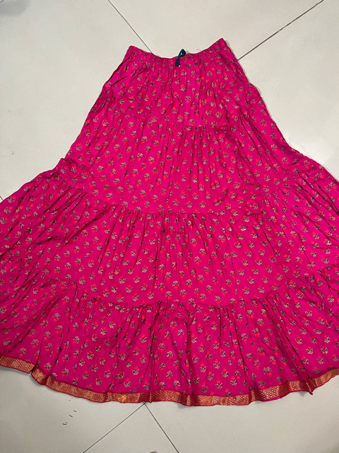 Jaipuri Tiered Cotton Fuchsia Skirt