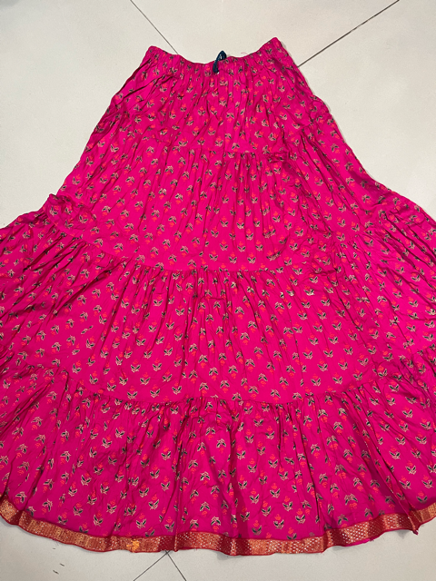 Jaipuri Tiered Cotton Fuchsia Skirt