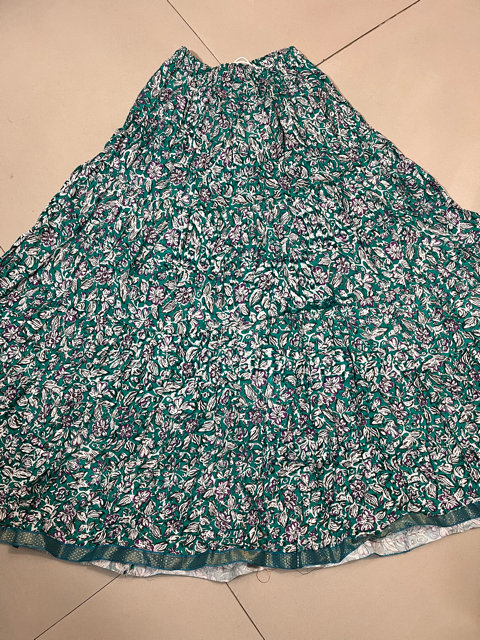 Jaipuri Cotton Tiered Green Skirt