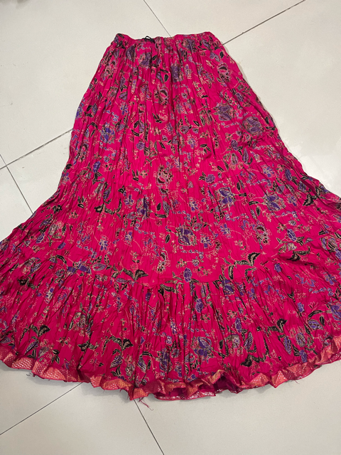 Jaipuri Cotton Tiered Fuchsia Skirt