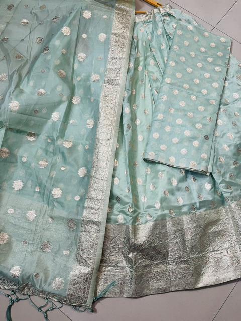 Tissue Banarasi Green Wedding Lehenga