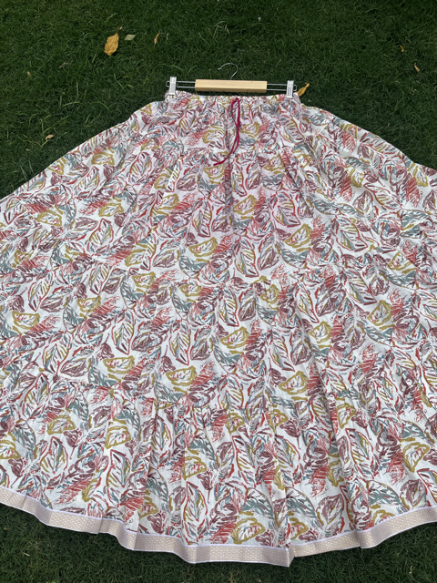 Tiered Cotton White Printed Indian Skirt