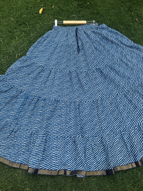 Tiered Cotton Blue Indian Skirt