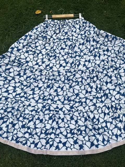 Tiered Cotton Blue Printed Indian Skirt