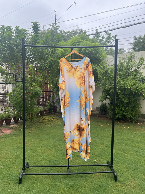 Digital Print Yellow Silk Kaftan