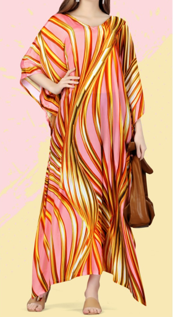 Digital Print Pink Silk Kaftan
