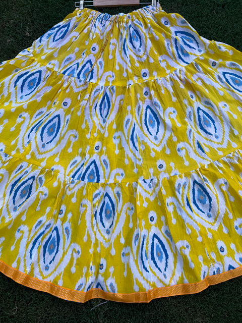Tiered Cotton Yellow Indian Skirt