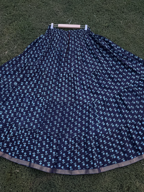 Tiered Cotton Navy Blue Indian Skirt