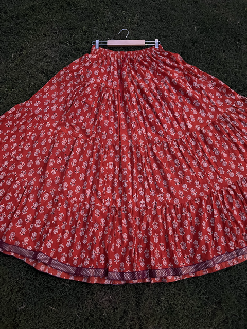 Tiered Cotton Red Indian Skirt