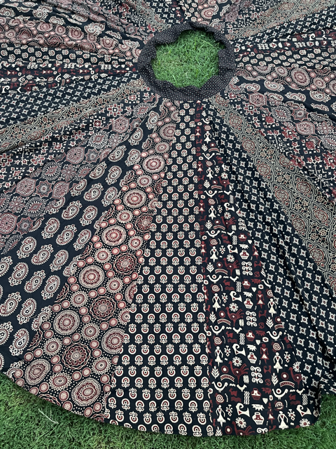 Ajrakh Flared Cotton Black Kajol Indian Skirt