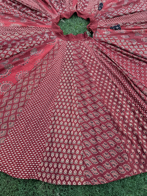 Ajrakh Cotton Flared Maroon Skirt