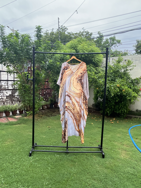 Digital Print Light Yellow Silk Kaftan