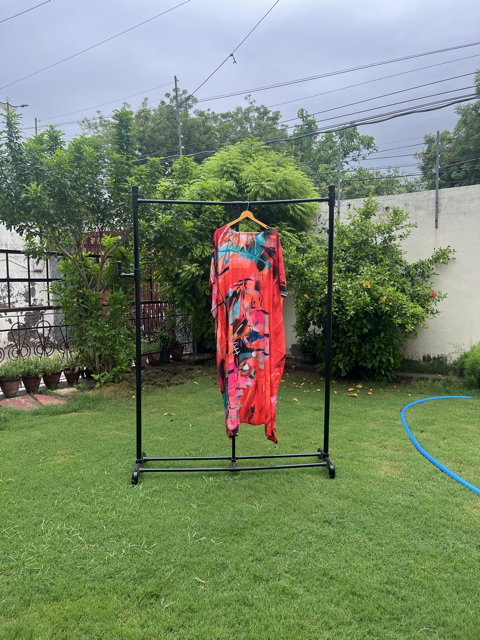 Digital Print Red Silk Kaftan
