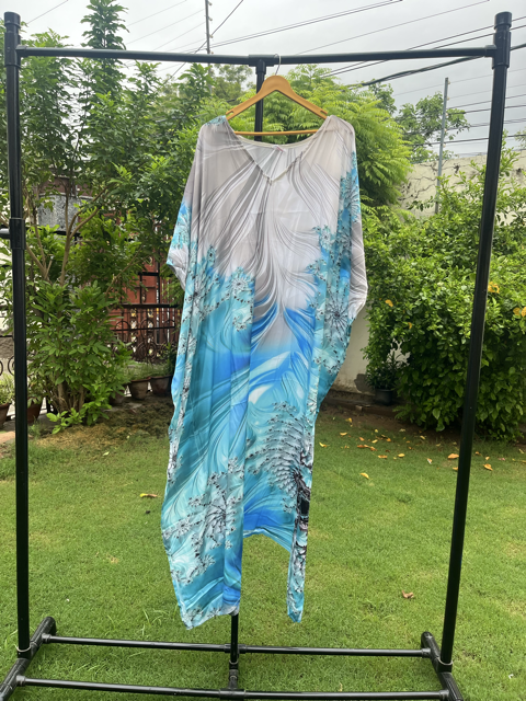 Digital Print Silk Blue Kaftan