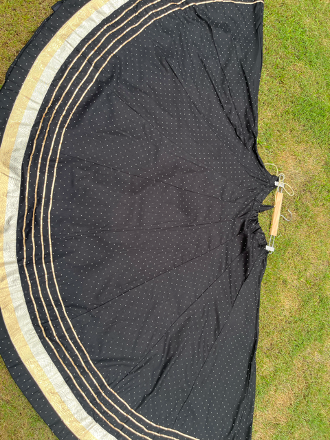 Mukesh Flared Black Barkha Rayon Cotton Skirt