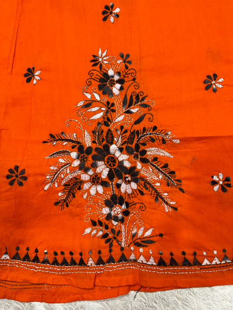 Kantha Orange Cotton Wrap Skirt
