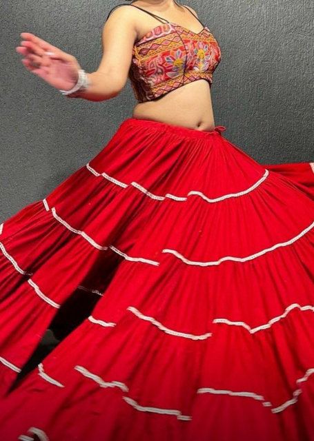 Flared Red Tiered Skirt