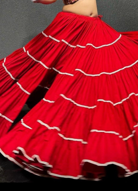 Flared Red Tiered Skirt