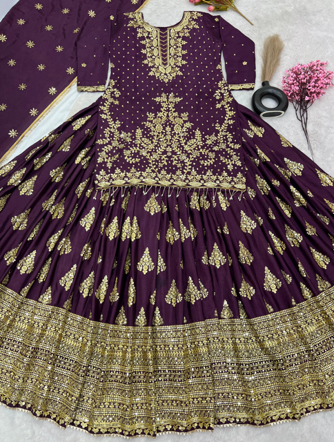 Wine Chinon Wedding Lehenga