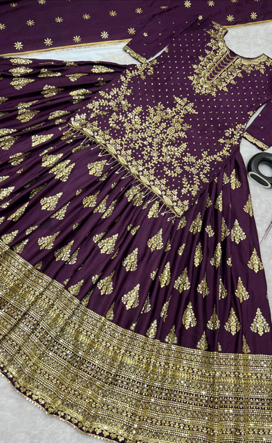 Wine Chinon Wedding Lehenga