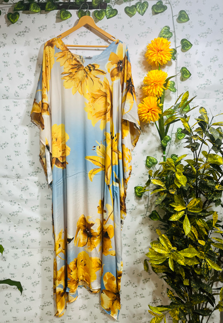 Digital Print Yellow Silk Kaftan