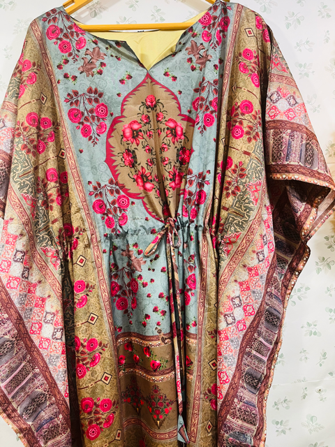 Digital Print Blue Silk Kaftan