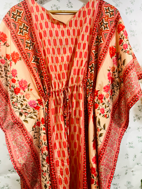 Digital Print Silk Orange Kaftan