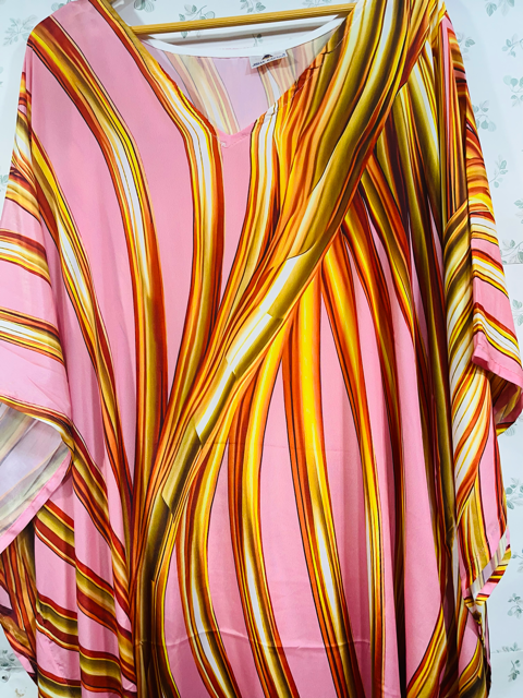 Digital Print Pink Silk Kaftan