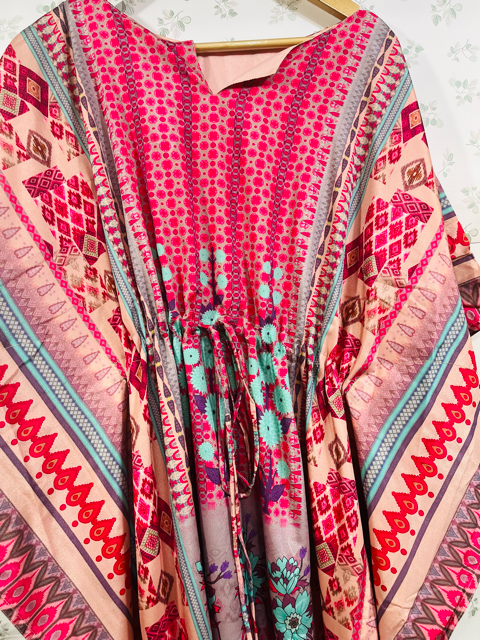 Digital Print Pink Silk Kaftan