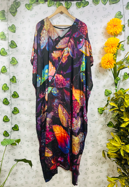 Digital Print Dark Multicolor Silk Kaftan