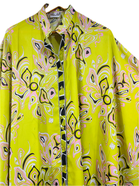 Digital Print Yellow Silk Kaftan