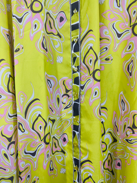 Digital Print Yellow Silk Kaftan