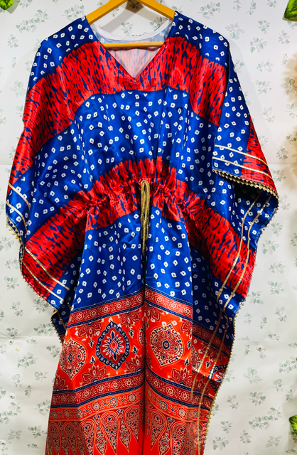 Digital Print Blue Satin Kaftan