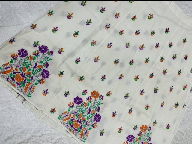 Kantha Cotton White Wrap Skirt