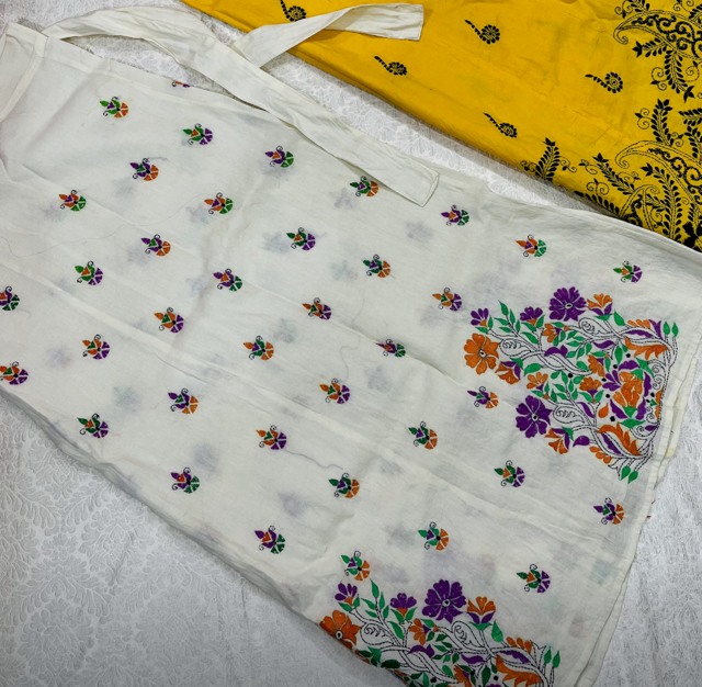 Kantha Cotton White Wrap Skirt