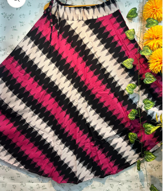 Ikat Cotton Pink Black Skirt