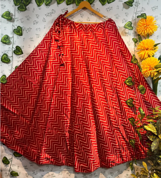 Red Mashru Silk Skirt