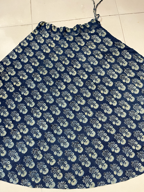 Ajrakh Indigo Blok Print Cotton Skirt