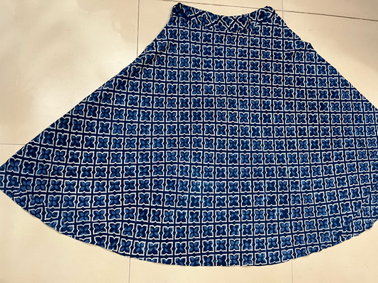 Ajrakh Indigo Block Print Coton Skirt