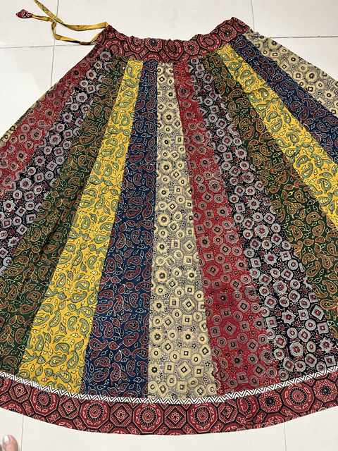 Ajrakh Multicolor Cotton Panel Skirt