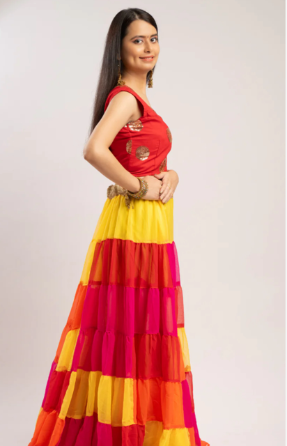 Yellow vibrant Vaishali Georgette Skirt Set
